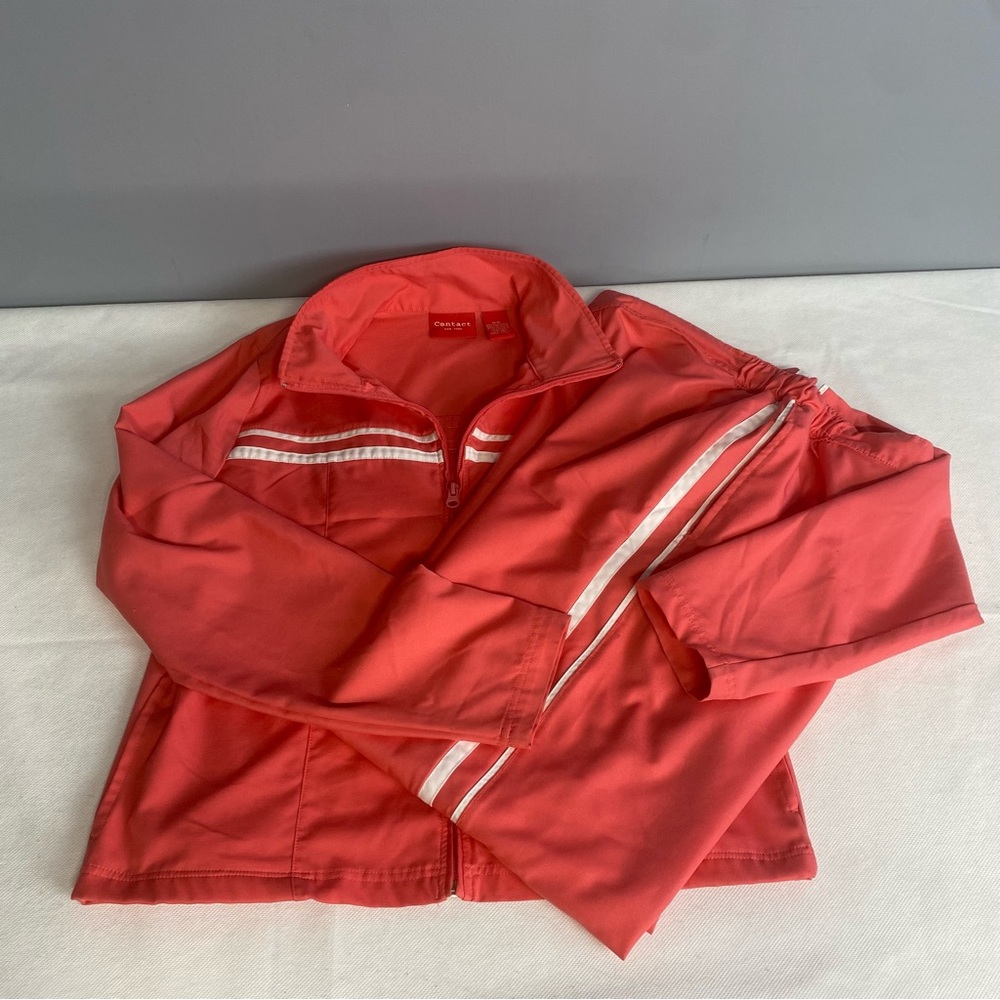 Vtg Womens Track Suit Sz Medium Contact New York Jacket Pants Coral White Flaw